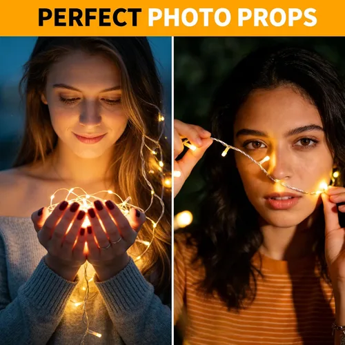 Vista 6 de Cadena de luces de Navidad de 100 LED, 33 pies, 8 modos, con función de memoria, enchufable, luz de cadena blanca para árbol de Navidad, corona