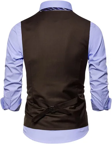 Vista 5 de Chaleco de vestir con cuello en V para hombre, con botones Café