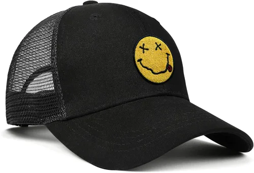 Vista 2 de Koesnbre Smile Face Embroidered Black Mesh Baseball Cap for Men Women Breathable Adjustable Snapback Outdoor Trucker Hat