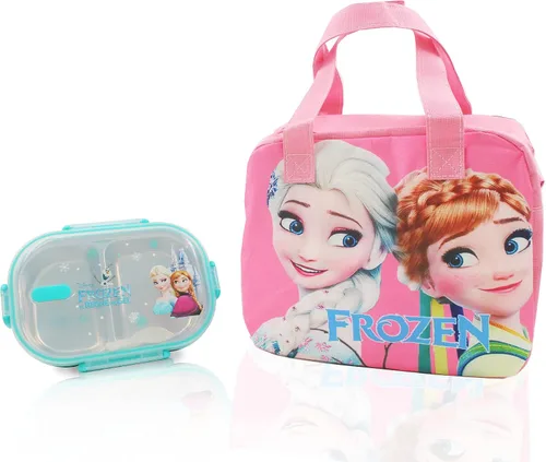Vista 10 de Finex Caja Bento reutilizable azul de acero inoxidable con 2 compartimentos para alimentos con tapa transparente y cuchara - Princesa