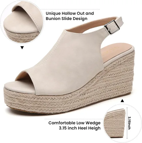 Vista 4 de Tilocow Alpargatas de cuña para mujer, puntera abierta, correa de tobillo, plataforma, sandalias informales elegantes y de viaje