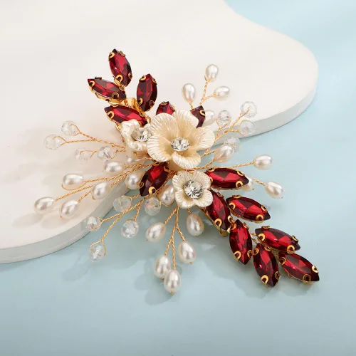 Vista 17 de Teyglen Pinza para el pelo de novia de cristal con diamantes de imitación, perlas hechas a mano, accesorios para el cabello de boda, accesorios