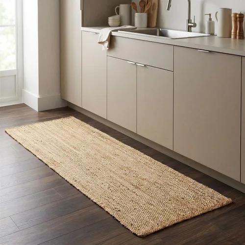 Vista 18 de RedEarth · Alfombra rectangular - 2'x3' de yute natural trenzada con respaldo antideslizante - Alfombra boho tejida a mano para dormitorio, cocina