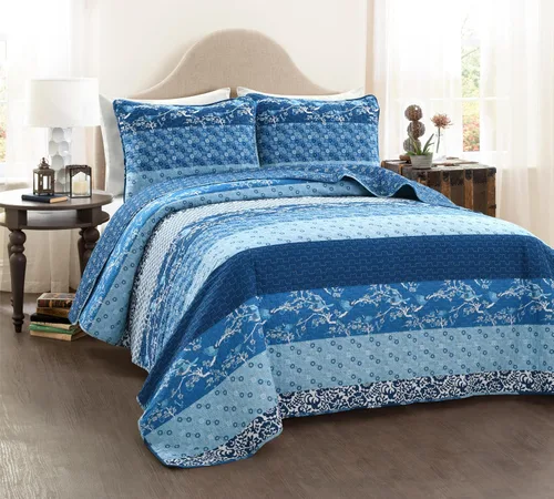 Vista 12 de Lush Decor Royal Empire - Juego de edredón reversible de algodón, juego de ropa de cama de 3 piezas a rayas, patrones bohemios llamativos