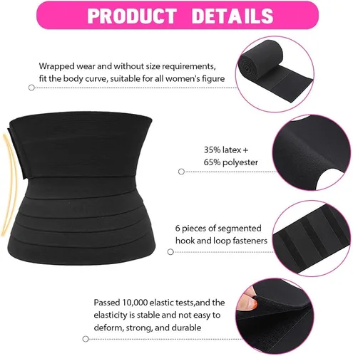 Vista 4 de Silueta Perfecta Faja Moldeadora y reductora para mujer, Envoltura de cintura, Faja Recuperación Posparto, Cinturón de Sauna., Negro