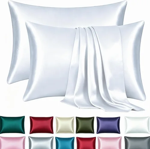 Vista 6 de Juego de 2 fundas de almohada de seda satinada de lujo para cabello y piel, fundas de almohada de satén con cierre de cremallera (estándar