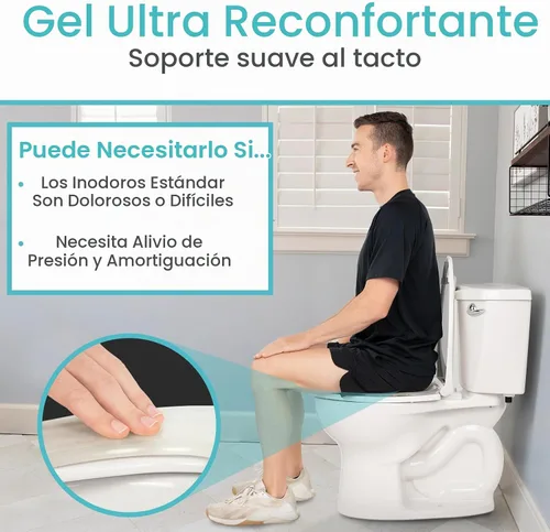 Vista 7 de Vive - Funda de cojín de gel para asiento de inodoro - Almohadilla elevada y acolchada para sillas alargadas, estándar y para inodoro Transparente