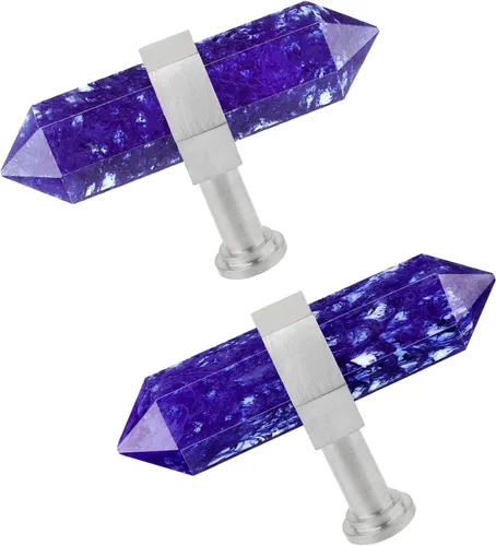 Vista 26 de TUMBEELLUWA Paquete de 2 pomos de cristal de obsidiana negra con tornillos, tiradores hexagonales de latón cepillado para cocina y decoración