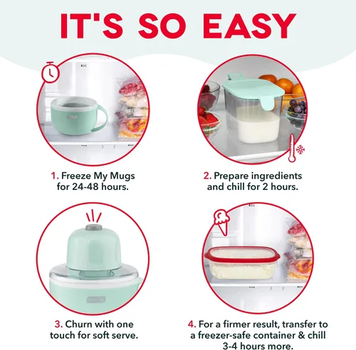 Vista 5 de Dash My Mug - Máquina para hacer helados, hace una sola porción de gelato, yogur congelado, sorbete y más, fácil de limpiar y usar, aguamarina, 2