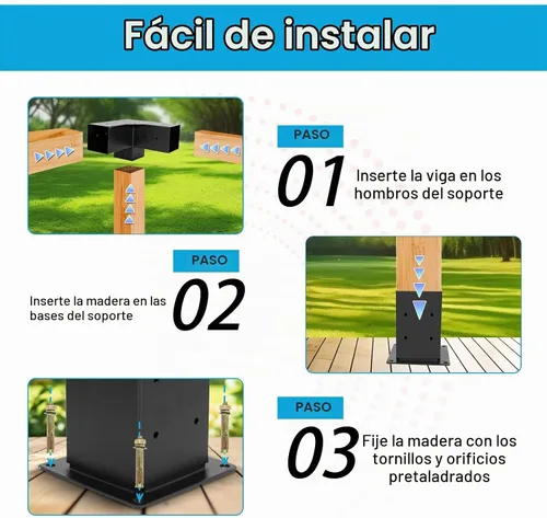 Vista 6 de Juego de 4 soportes para pérgola de 3 vías y bases de postes