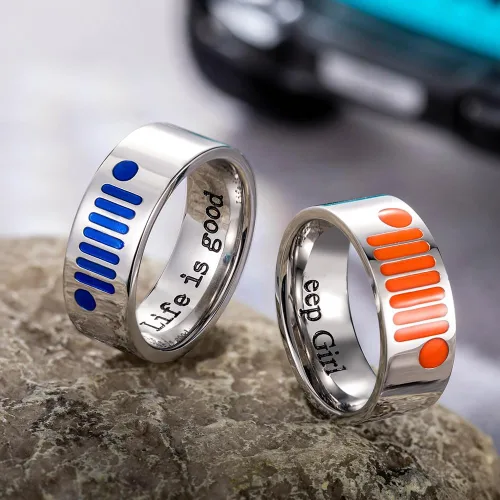 Vista 3 de Anillo JeepGrill con nombre personalizado para hombres y mujeres, unisex, anillo de pareja, regalo de joyería personalizado para niña