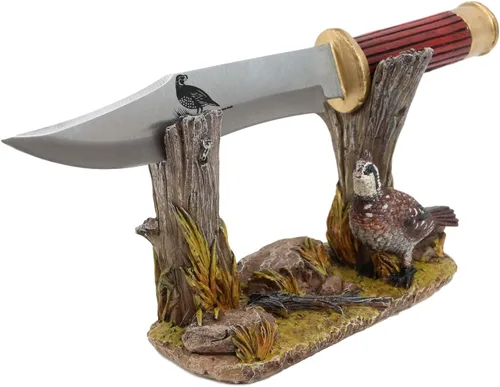 Vista 4 de Ebros - Estatua rústica de campo abierto, codorniz para gallina, pájaro, con mango decorativo de carcasa de escopeta, mango de hoja roma, cuchillo