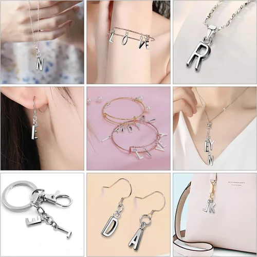 Vista 7 de SANNIX 156 piezas/6 juegos alfabeto ABC letras Charms Capital A-Z Charms DIY pulsera collar colgantes con 200 piezas abiertos Jump anillos