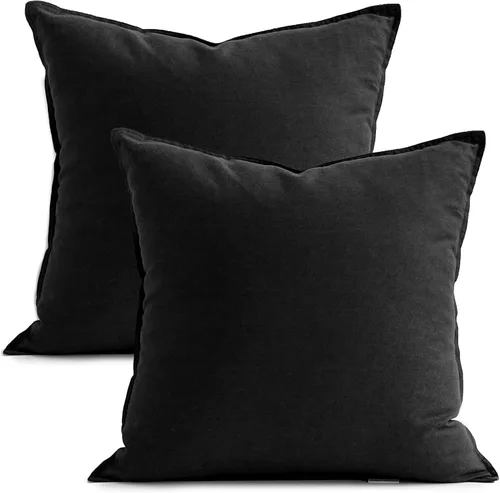 Vista 7 de Jeanerlor Funda de almohada decorativa de lino y algodón sólido de 18 x 18 pulgadas con cremallera, funda de cojín europea, funda de almohada