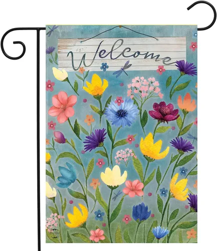 Vista 12 de Briarwood Lane - Bandera para el jardín de primavera con el puente en flor