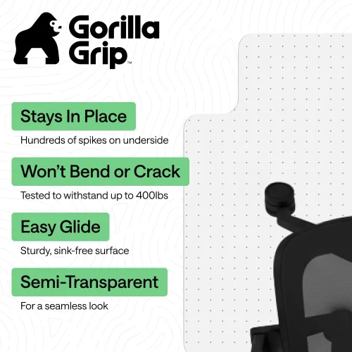 Vista 2 de GORILLA GRIP Tapete antideslizante para silla de oficina para suelos de alfombra, protector de suelo alfombrado suave debajo del escritorio, tapetes
