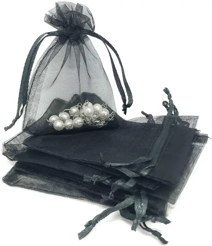 Vista 31 de TheDisplayGuys - Paquete de 48 bolsas de regalo de organza transparente negra de 2 x 2-3/4 pulgadas con cordón, bolsas de regalo para joyas, bolsas