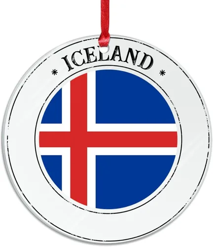 Vista 2 de Adorno de silueta de bandera de Islandia para decoración del árbol de Navidad, bandera nacional, recuerdo divertido de Navidad, decoración colgante
