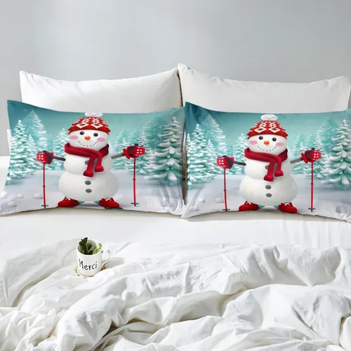 Vista 4 de Erosebridal Juego de ropa de cama de muñeco de nieve, tamaño individual, sábana bajera ajustable de esquí kawaii para árbol de Navidad, para niños