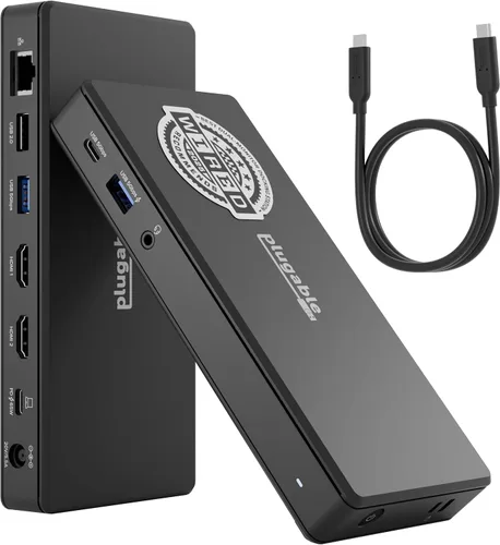 Vista 10 de Plugable Estación de acoplamiento USB-C dual 4K 60Hz HDMI, carga de 65 W, Gigabit Ethernet, 1 USB-C 5 Gbps, 3 USB A, audio, Windows/ChromeOS