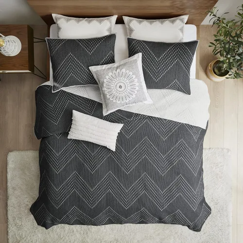 Vista 3 de Ink+Ivy Juego de edredón reversible de algodón – Funda de verano con diseño de cheurón moderno, transpirable, capa de ropa de cama ligera para todas