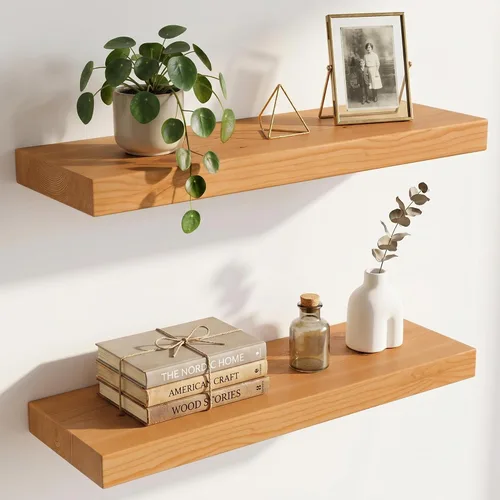 Vista 16 de Estantes flotantes de 20 pulgadas para pared, estante flotante de madera maciza de alta gama con soporte invisible resistente, estantes de pared