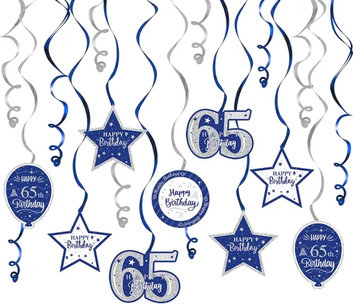 Vista 92 de Decoración de fiesta de serpentinas con purpurina azul y plateada de feliz 11º cumpleaños, 15 piezas de remolinos colgantes de 11 cumpleaños, cartel