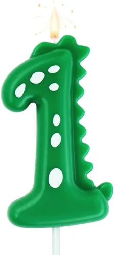 Vista 11 de Vela de cumpleaños verde 0, velas de dinosaurio de 2.76 pulgadas con número de fiesta temática para pastel