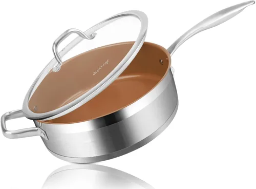 Vista 8 de Duxtop Sartén antiadherente de cerámica, sartén de acero inoxidable de inducción, sartén profunda de 5.5 cuartos de galón con tapa, grado
