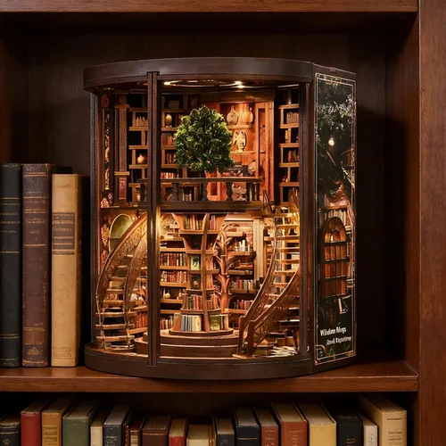 Vista 8 de Kit de rincón de libros para adultos, libro de bricolaje en miniatura, decoración de biblioteca, rompecabezas 3D de fantasía