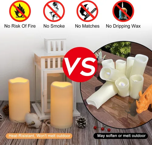 Vista 4 de wemarry Velas impermeables sin llama con control remoto, velas que funcionan con pilas para exteriores e interiores (D3 x A 6"), 12 piezas de velas