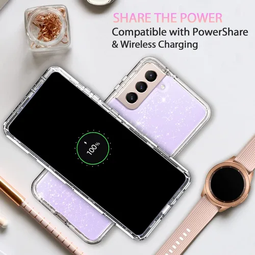 Vista 7 de Funda protectora completa con purpurina para Galaxy S22 Plus - Híbrido resistente, a prueba de golpes, transparente, brillante