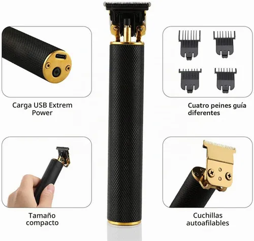Vista 3 de Kit de recortador de pelo unisex, inalámbrico, recargable, impermeable, con peines guía para hombres Negro