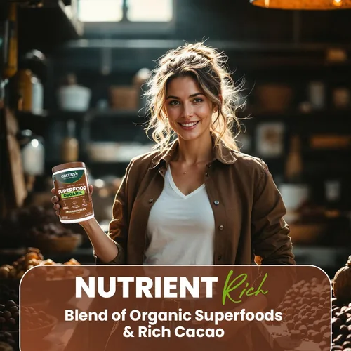 Vista 3 de Green Plus Organics Chocolate amazónico súper alimento Sin OMG Suplemento dietético verde – 8,46 oz Boost Energy, mezcla esencial de alimentos