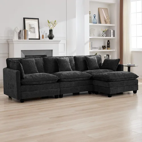 Vista 31 de Sofá modular en forma de nube de 113 pulgadas, sofás de asiento profundo de gran tamaño para sala de estar, sofá modular tapizado de chenilla
