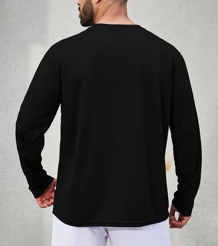 Vista 3 de LeeHanTon Camisas de manga larga para hombre, de secado rápido, cuello redondo, camisetas de trabajo, atléticas, ciclismo, senderismo, paquete de 5