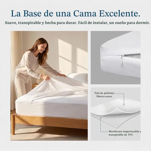 Vista 7 de Funda de colchón individual XL, protector de colchón con cremallera de alta calidad hipoalergénica, totalmente revestida, 9 pulgadas de profundidad