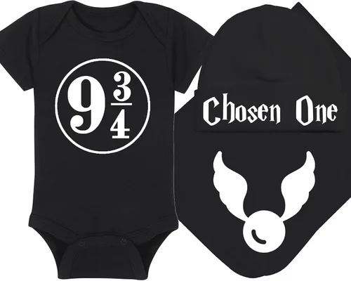 Vista 16 de Sombrero de bebé Wizard - Chosen One (tela negra - diseño dorado)