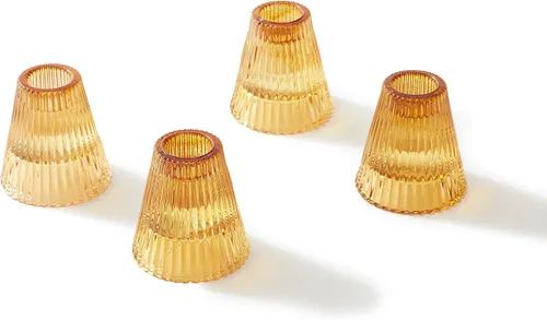 Vista 8 de LampLust Portavelas de vidrio para velas votivas, paquete de 4, portavelas ámbar de 3 pulgadas, portavelas votivos reversibles y candelabros
