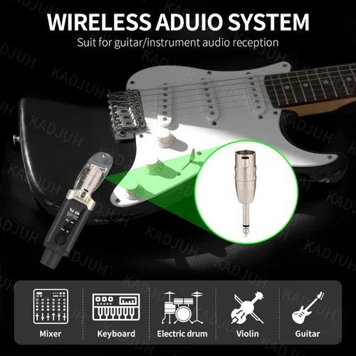 Vista 10 de Transmisor y receptor inalámbrico XLR y receptor transmisor de guitarra inalámbrico, adaptador de micrófono recargable de 16 canales de 196 pies