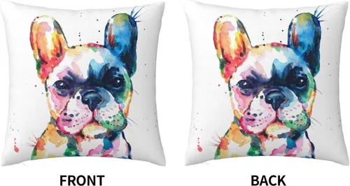 Vista 3 de VARUN Fundas de almohada creativas multicolor de bulldog francés en acuarela, cachorro, pintura artística, fundas de almohada cuadradas