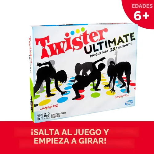 Vista 2 de Hasbro Gaming Twister Ultimate: Tapete más grande, más puntos de colores, juego familiar de fiesta para niños de 6+ años; compatible con Alexa