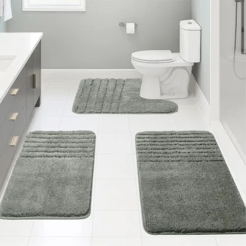 Vista 12 de Juego de 3 alfombras de baño suaves y absorbentes, peludas, suaves, antideslizantes, para ducha, bañera y bañera, lavables a máquina