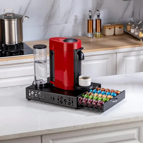 Vista 6 de ZCDCP Nespresso - Soporte para cápsulas Vertuo, cajón de almacenamiento de cápsulas de café de metal negro para cápsulas Vertuoline Orgainzer 50