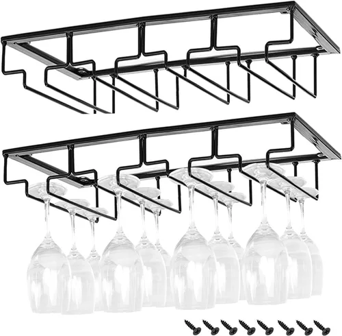 Vista 7 de Soporte para tazas de vino, decoración de mesa, organizador de metal para bar, cocina, estante para copas debajo del gabinete, estante