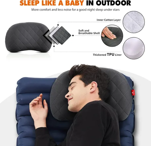 Vista 3 de Hikenture Colchoneta doble grande con 2 almohadas inflables para acampar, color gris