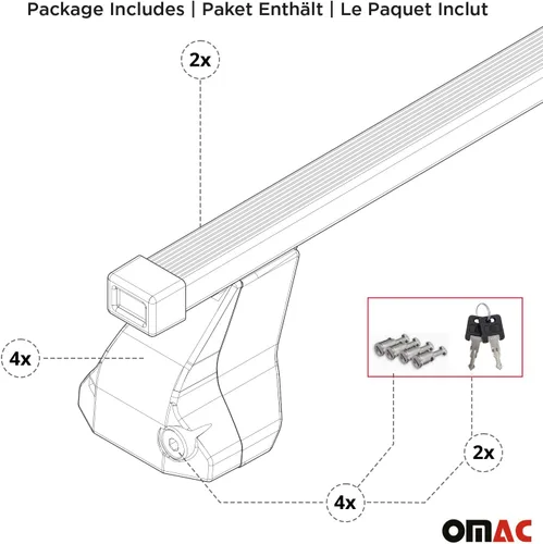 Vista 8 de OMAC Barras transversales de techo de punto fijo Mercedes Clase C Sedan 2015 a 2023, portaequipajes, 165 libras, aluminio, 2 piezas, color plateado