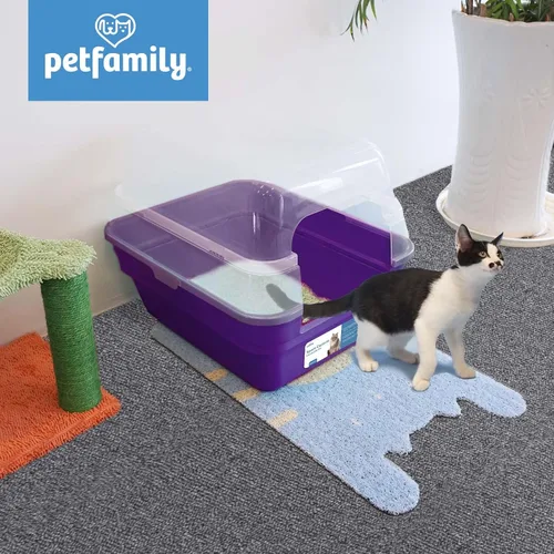Vista 7 de Caja de arena para gatos Petfamily, caja de arena grande plegable jumbo con techo y tapa transparente (morado)