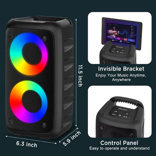 Vista 6 de Altavoz Bluetooth portátil, máquina de karaoke para adultos y niños, con luces fuertes y grandes, sistema de altavoces Dj/PA recargable con tarjeta