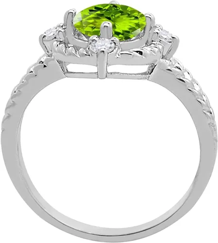 Vista 2 de MauliJewels Anillos para mujer de 1.85 quilates con peridoto y diamantes, punta de oro blanco de 10 quilates